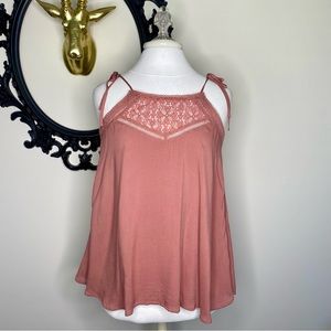 Black Swan Salmon Colored Tie Tank Top with Lace Details